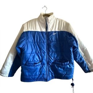 Vtg Reebok Puffer Jacket Blue White | Youth XL/ Womens small? Unisex Retro